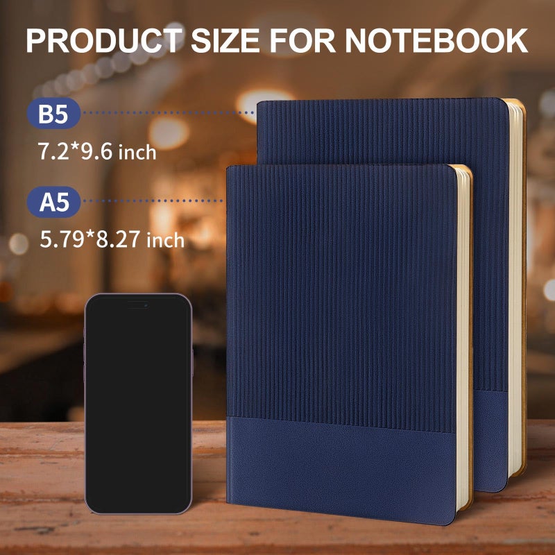 TSFPapier Lined Journal Notebook for Work College Ruled Note Book 7.2"x9.6" B5 PU Leather Daily Journaling 160 Pages for Women Men Writing Home School Supplies Business (Dark Blue) - Image 2