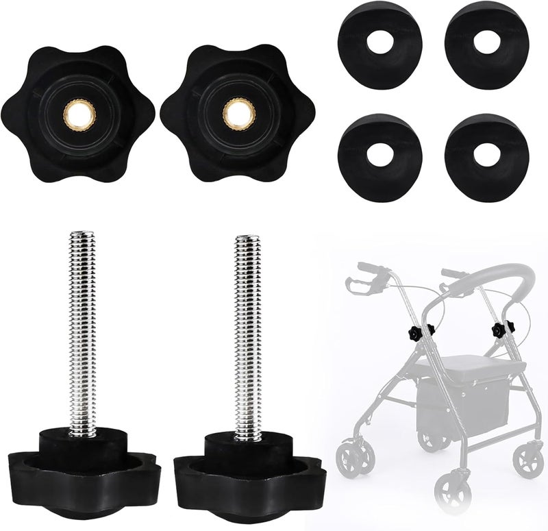 Cranviech 2 Pack Replacement Arm Adjustment Knobs for Rollators Walker Replacement Parts, Rollator Walker Replacement Knobs for Adjustable Height Arm Track Bolt Set T Track Bolts Compatible with Vive Mobility - Image 1