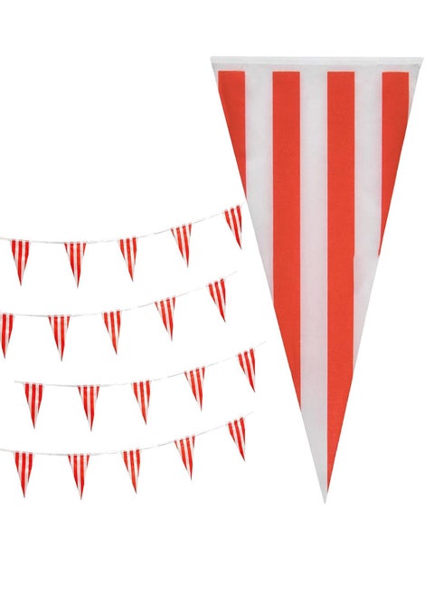 Carnival Circus Bunting Banner - Red and White Striped Bunting Flags - Triangular Bunting for Carnival Birthday Parties, 7.8 x 11.8 Inches
