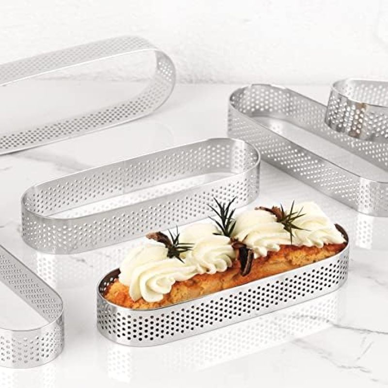 304 stainless steel oval cake ring mold 6-piece set 13 cm baking perforated tart shell cutting anti-stick tool - Image 3
