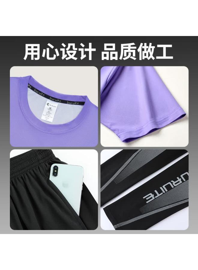 Buruite Women's Sports Suit Yoga Clothes Running Badminton Cycling Fitness Tight Training Clothes Sportswear Slim Quick-drying Clothes