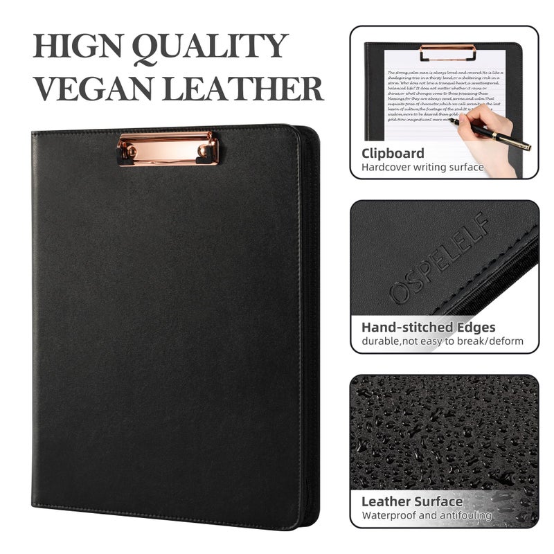 Ospelelf Zippered Padfolio Portfolio Folder, Leather Clipboard with Storage, 3 Ring Binder 1 Inch,12.1â€ Tablet Sleeve, 5 Dividers with Pocket, Refillable Notepad, Card Slot (Classic Black) - Image 5
