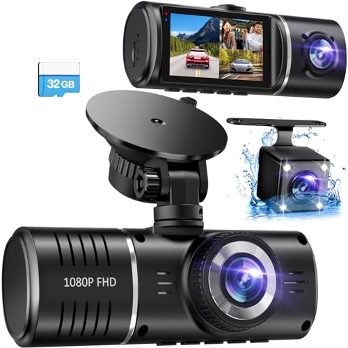 SUVCON Dash Cam Front and Rear, 1080P Dash Camera for Cars, 3 Channel Car Camera Front Rear and Inside with 32GB Card, Loop Recording, Night Vision, HDR, 24Hr Parking, G-Sensor - Image 1