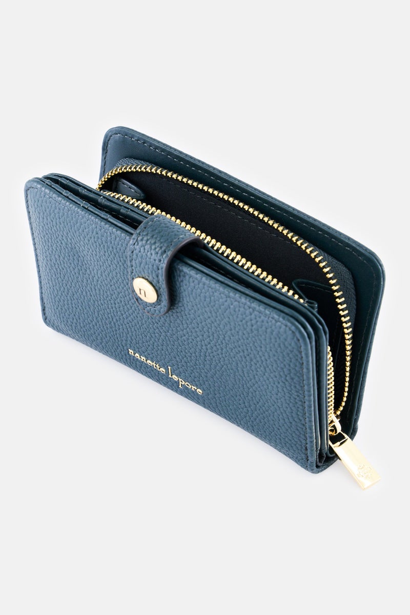 ADRIENNE VITTADINI Women Leather Brand Logo Wallets, Marine Blue - Image 4