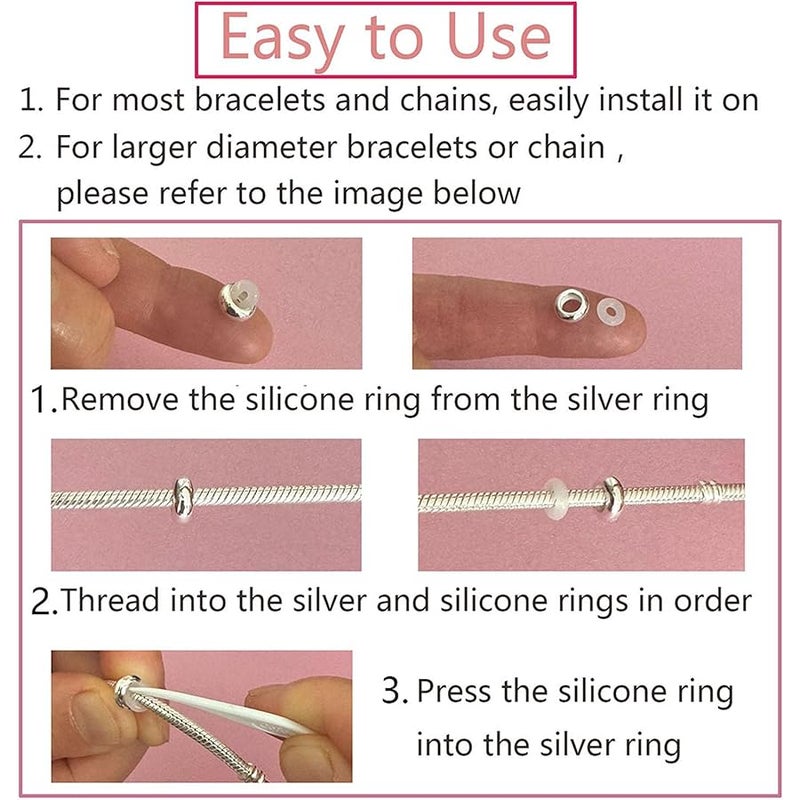 LAMOONY Clip Stopper Charms Sterling Silver Rondelle Spacer Bead Charm Stopper Charm for Pandora Charm Bracelets - Image 2