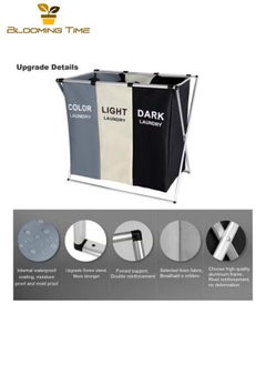 BLOOMING TIME 3-column foldable laundry basket, washing and storing dirty clothes bag  - Image 4