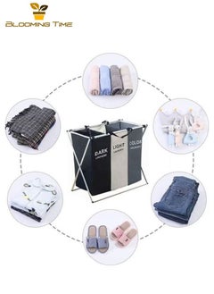 BLOOMING TIME 3-column foldable laundry basket, washing and storing dirty clothes bag  - Image 5
