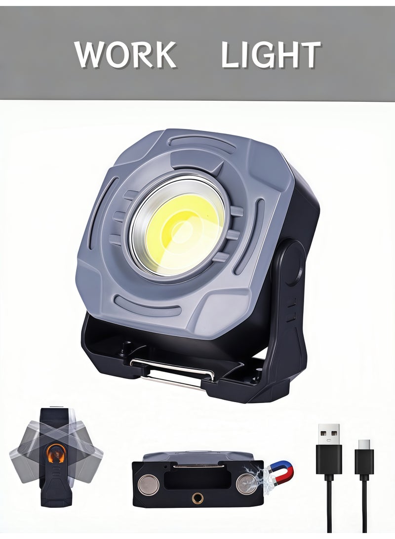 مصباح عمل قابل لإعادة الشحن، بسعة 4000 مللي أمبير/ساعة، 840 لومن، خاصية التعتيم المستمر، عمر بطارية طويل جدًا يصل إلى 30 ساعة، تصميم مغناطيسي، دوران 330 درجة، مزود بخطاف، تصميم محمول. مناسب للتخييم، أعمال البناء، ورش العمل، والمرائب، وحالات الطوارئ، إلخ. (رمادي) - Image 1