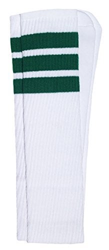 SKATERSOCKS Skater Socks 35" Thigh high White tube socks with Green stripes style 1 - Image 1