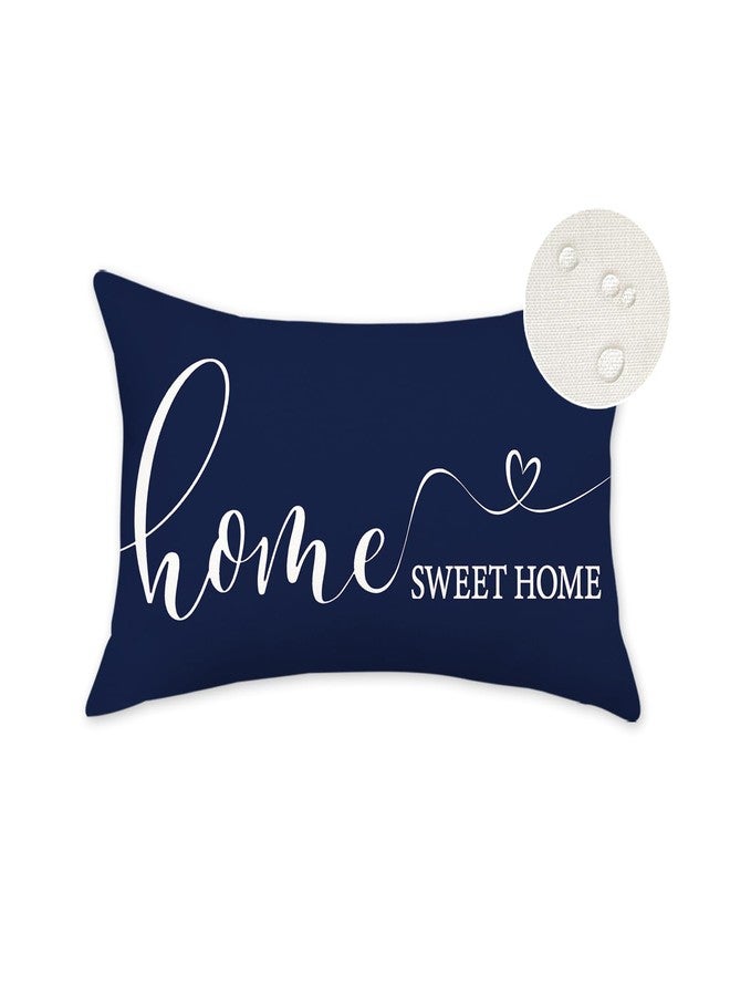 ONWAY Home Sweet Farmhouse Waterproof Throw Pillow Cover 12 x 20 Inch Indoor Outdoor Decorative Cushion Case for Home Sofa Couch Porch Decorations Navy Blue - Image 1