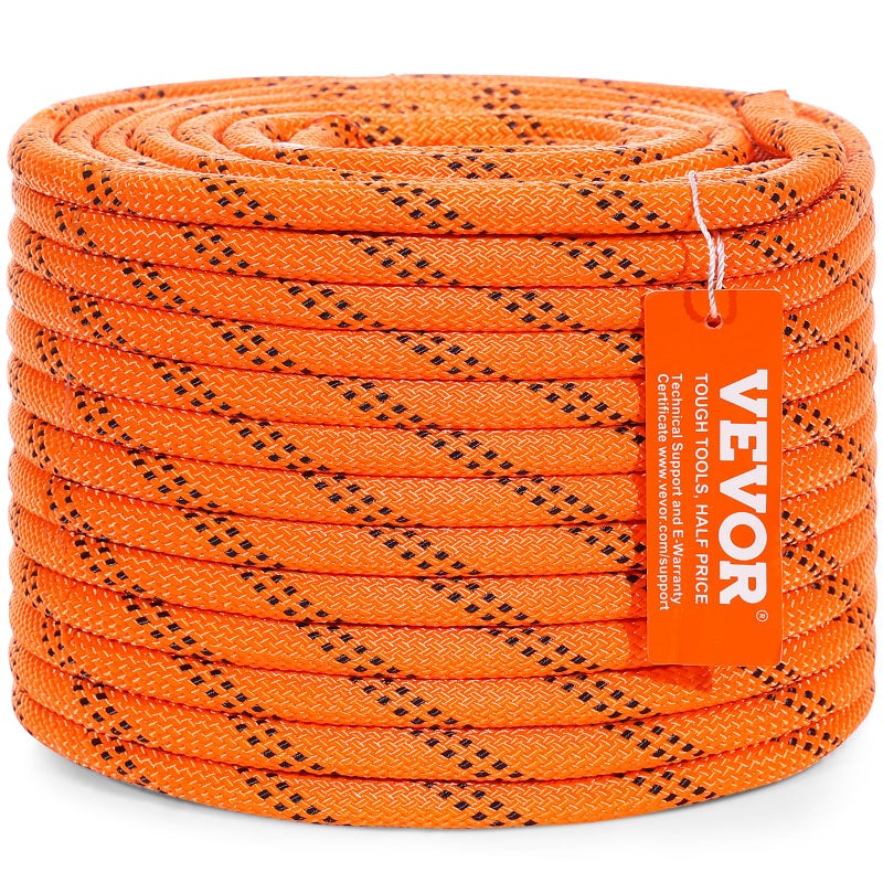 VEVOR Double Braided Polyester Rope, 3/8 in x 120 ft, 48 Strands, 4000 LBS Breaking Strength Outdoor Climbing Rope, Arborist Rigging Rope for Rock Hiking Camping Swing Rappelling Rescue, Orange/Black - Image 1