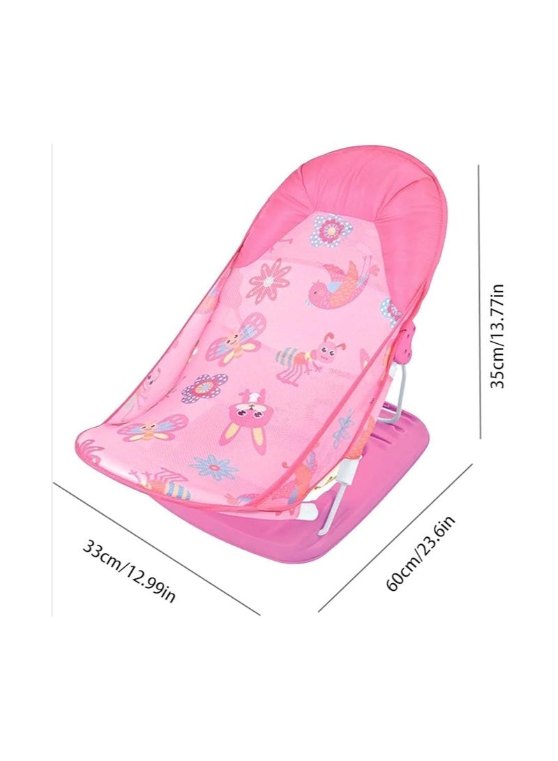 Tiibaby Baby Bath Chair, 3-in-1 Reclining Seat with Soft Mesh, Pink Floral Design, Foldable, 60 x 33 x 35 cm  - Image 2