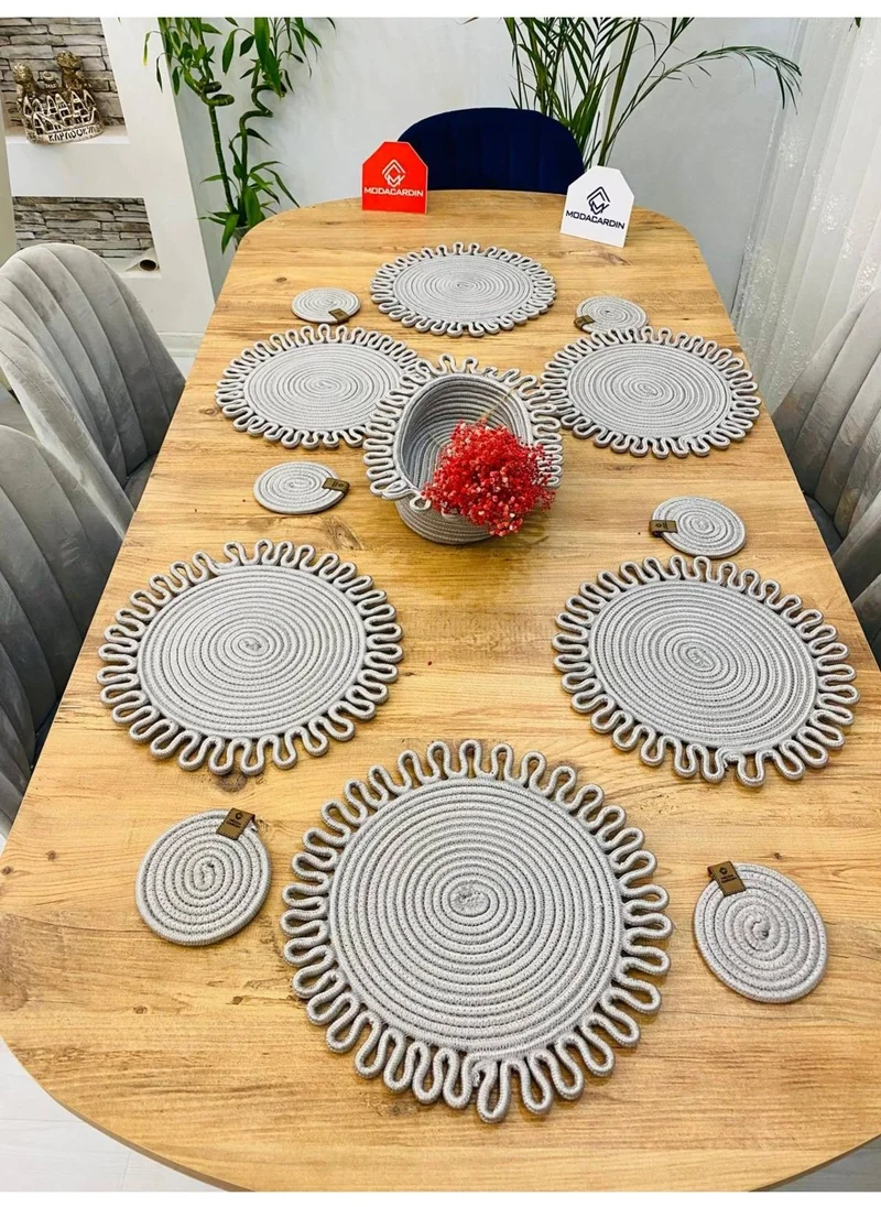 BDZ Deri BDZ Leather Wicker Jute Presentation Plate Mat American Service Coaster and Basket 13 Pieces