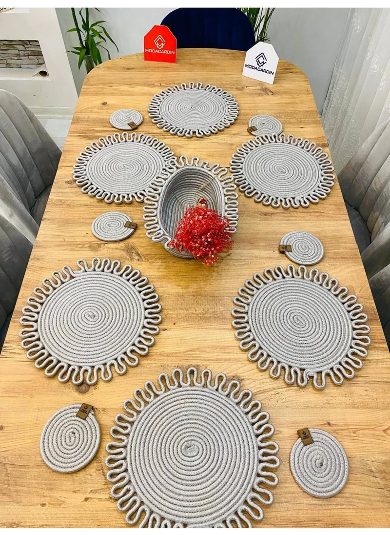 BDZ Deri BDZ Leather Wicker Jute Presentation Plate Mat American Service Coaster and Basket 13 Pieces