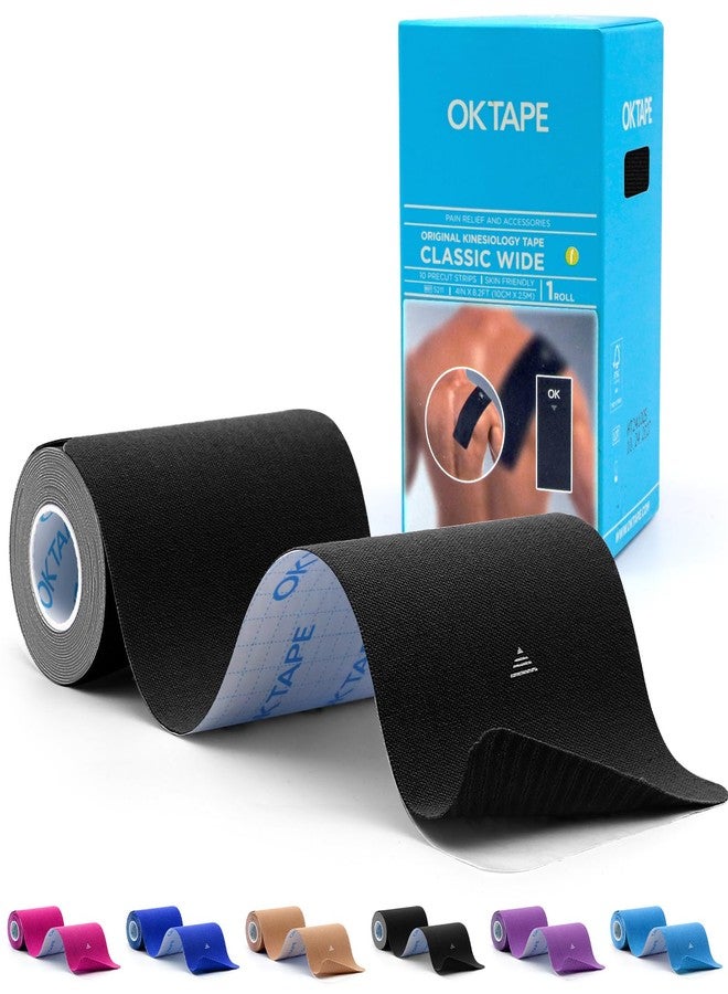 OK TAPE Extra Wide Kinesiology Tape, Precut K Tape Strips, Elastic Physical Therapy Athletic Tape for Pain Relief & Joint Support | Back, Shoulder, Knee (4" x 10" - 10Pcs) Black - Image 1