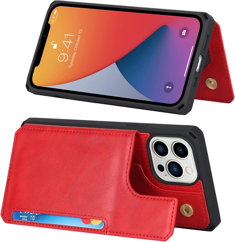 iCoverCase for iPhone 11 Pro Max Case, Wallet Card Holder Case Card Slots Wrist Strap PU Leather Flip Shockproof Cover for iPhone 11 Pro Max - Red - Image 3