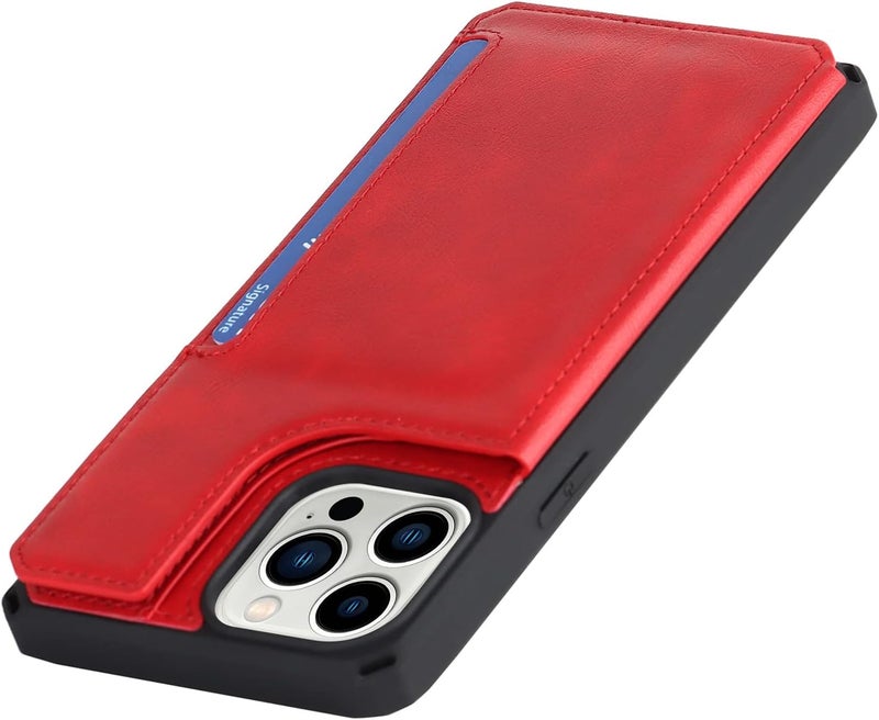 iCoverCase for iPhone 11 Pro Max Case, Wallet Card Holder Case Card Slots Wrist Strap PU Leather Flip Shockproof Cover for iPhone 11 Pro Max - Red - Image 5