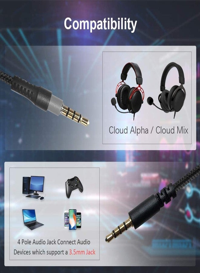 QJYTH Replacement Cable Cord Compatible with Kingston Hyperx Cloud Alpha and Cloud Mix Gaming Headset, Headset Audio 3.5mm Cable with Inline Mute & Volume Control (No Inline Mic, Black) - Image 2