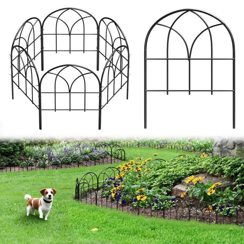 promitop Small Garden Fence Animal Barrier, W12.55*H16.53 Decorative Fence Panel, No Dig Fences Barrier, Arch 6 Pcs Black Metal Fencing, Garden Border Edging Fences, Dog Fencing Blocker for Yard, Flower Bed - Image 1