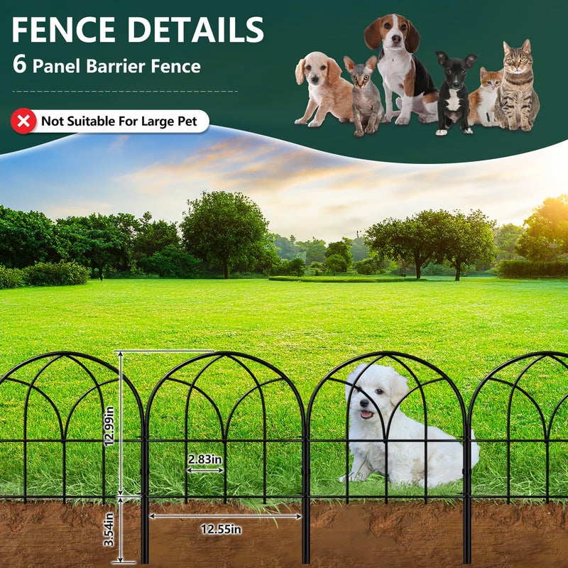promitop Small Garden Fence Animal Barrier, W12.55*H16.53 Decorative Fence Panel, No Dig Fences Barrier, Arch 6 Pcs Black Metal Fencing, Garden Border Edging Fences, Dog Fencing Blocker for Yard, Flower Bed - Image 3
