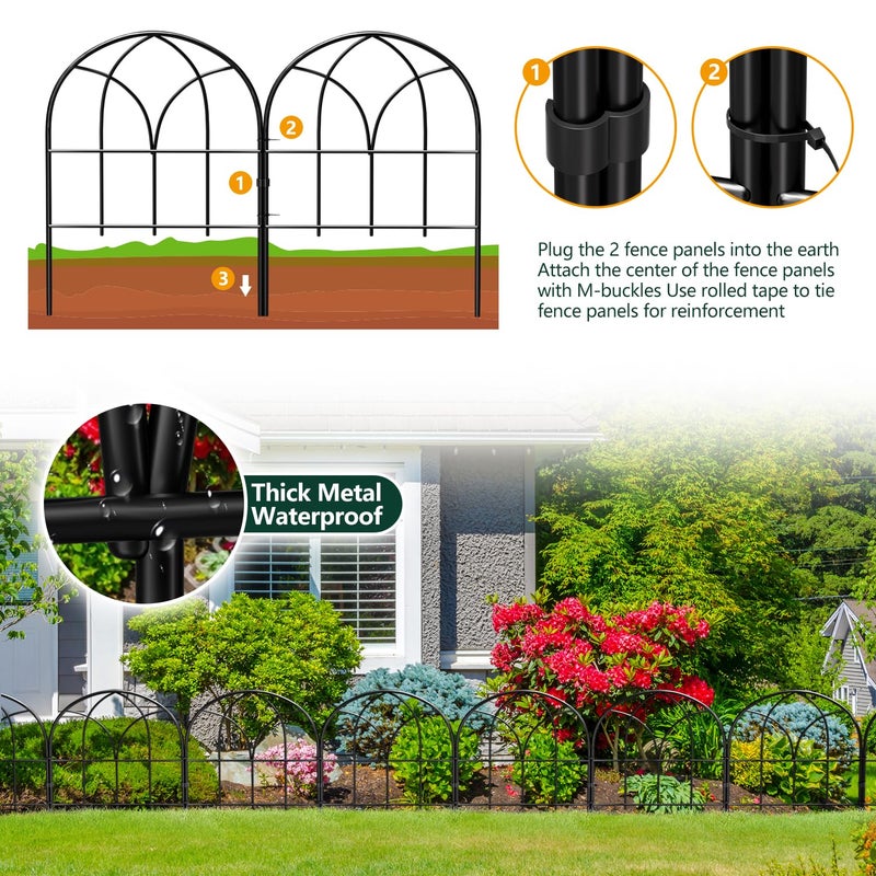 promitop Small Garden Fence Animal Barrier, W12.55*H16.53 Decorative Fence Panel, No Dig Fences Barrier, Arch 6 Pcs Black Metal Fencing, Garden Border Edging Fences, Dog Fencing Blocker for Yard, Flower Bed - Image 2