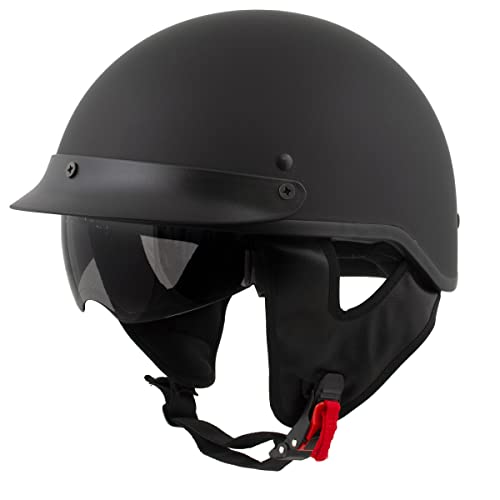 Milwaukee Helmets MPH9718DOT Dot Approved Matte Black 'Momentum' Half Face Motorcycle Helmet for Men and Women Biker w/Drop Down Tinted Visor - Small - Image 1