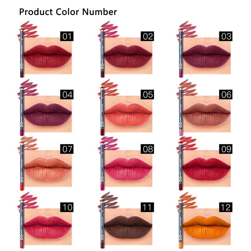 DC-BEAUTIFUL 12Pcs Lot Set 12 Colors Lip Liner Pencil Waterproof Non-marking Matt Velvet Lipstick Pen, Professional Long Lasting Lipliner Set with Sharpener - Image 3