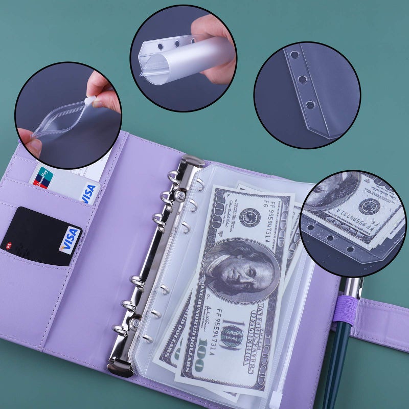 Antner Budget Binder with Zipper Envelopes for Budgeting, Money Saving Binder, Budget Planner Book with Cash Envelopes, Money Organizer Envelopes for Cash, Savings Binder with Binder Pockets, Purple - Image 2