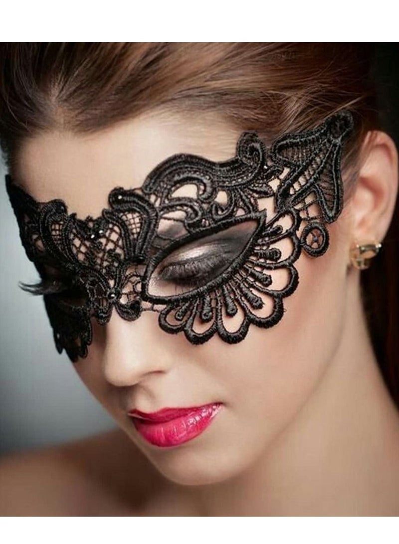 NIBEMINENT Lace Masquerade Mask with Choker Set for Women Lady,Charm Party Accessories,Black Goth Tattoo Necklace Eye Pack,Lace Black Pattern - Image 3