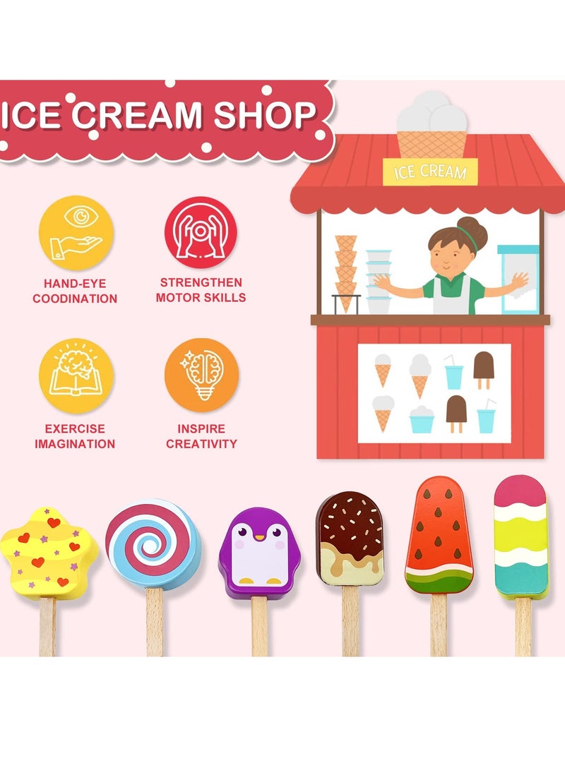 KASTWAVE Wooden Ice Cream Toy for Kids, Toddler Pretend Play Food Ice Lolly Pops Set, Preschool Educational Toys and Gifts for Kids Age 3 4 5 6 Years Old - Image 5