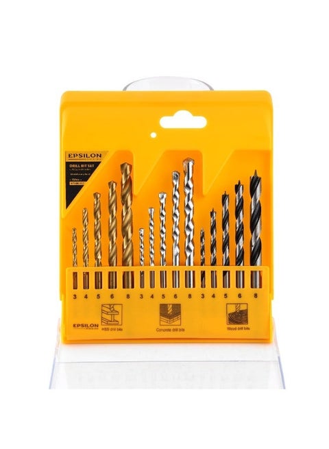 16-Piece Drill Bit Set – HSS, Concrete & Wood Bits | Versatile, Durable & Compact | Ideal for Metal, Masonry, Wood & Concrete Drilling