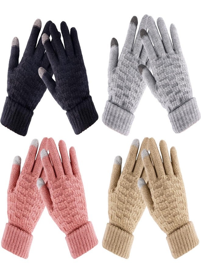 Yafeite Winter Gloves for Women - 4 Pairs Touchscreen Gloves for Women Cold Weather, Fashion Knit Mittens Warm Winter Gloves, Brown, One size - Image 1