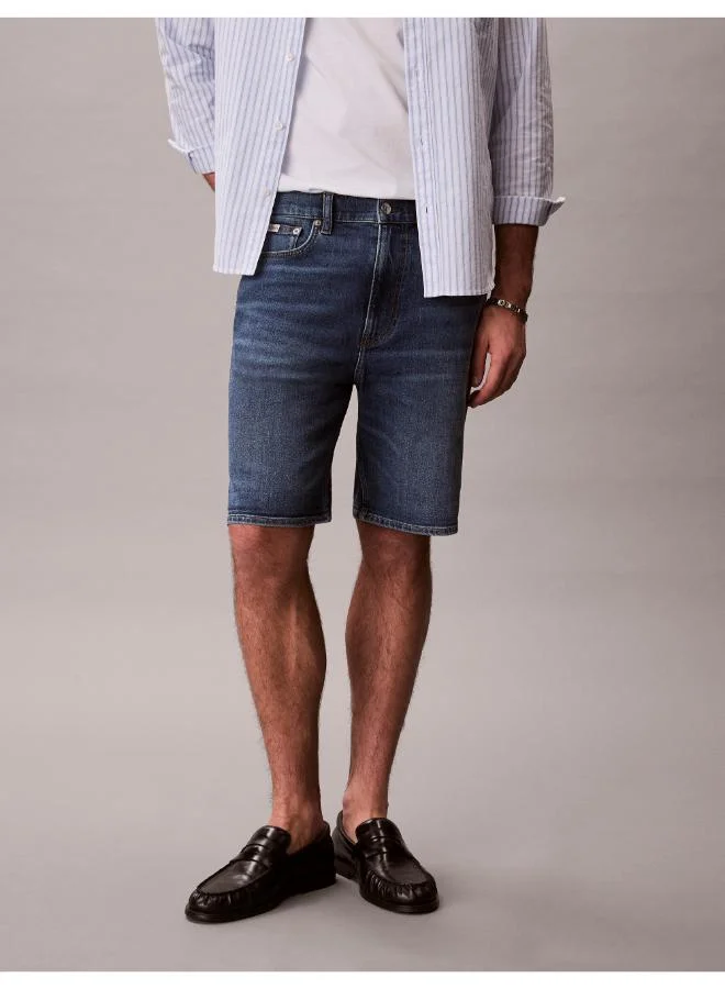 Slim Fit Whiskered Turn-Up Denim Shorts