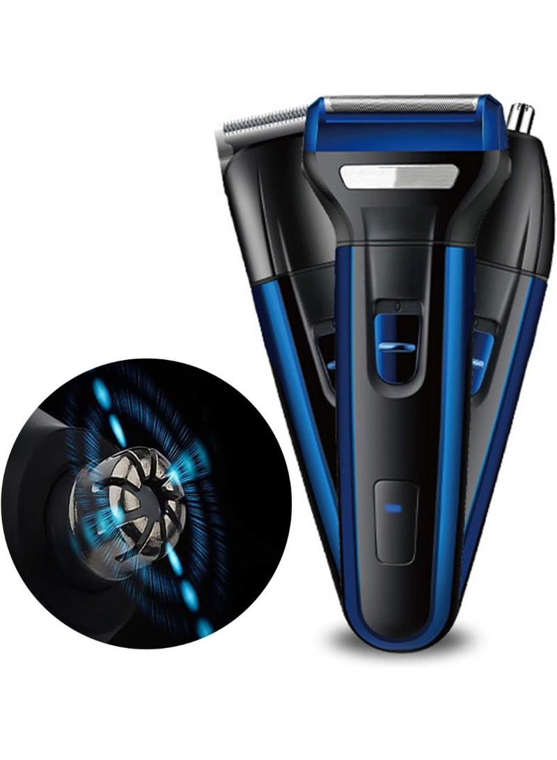 Professional Electric 3 in 1 Rechargeable Shaver Hair Trimmer Hair Clipper Nose Hair Trimmer Beard Grooming Kit with Replaceable Heads Electric Shaver Set for Trimming Sideburns Beard Nose Facial Hair Grooming Kit for Men