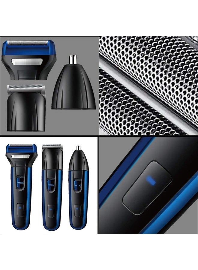Professional Electric 3 in 1 Rechargeable Shaver Hair Trimmer Hair Clipper Nose Hair Trimmer Beard Grooming Kit with Replaceable Heads Electric Shaver Set for Trimming Sideburns Beard Nose Facial Hair Grooming Kit for Men