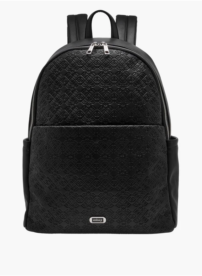 ميسي Women's Monogram Embossed Backpack with Adjustable Straps and Zip Closure