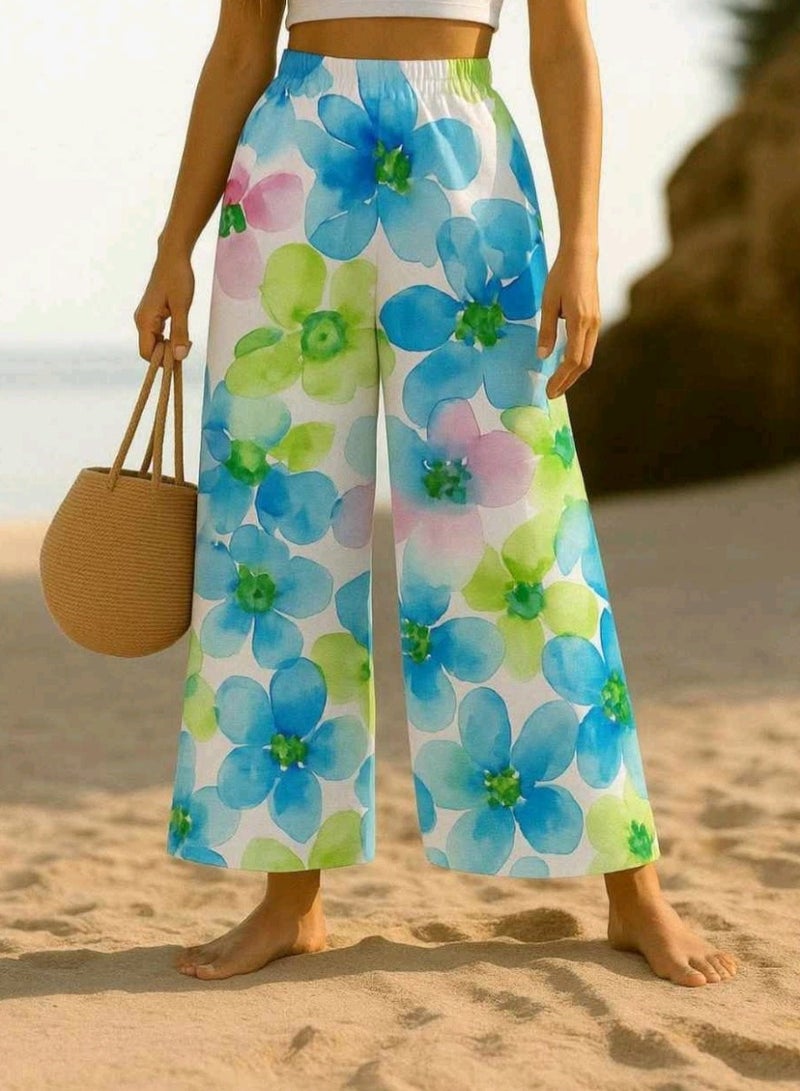 Women floral print flare pants for summer colorful 