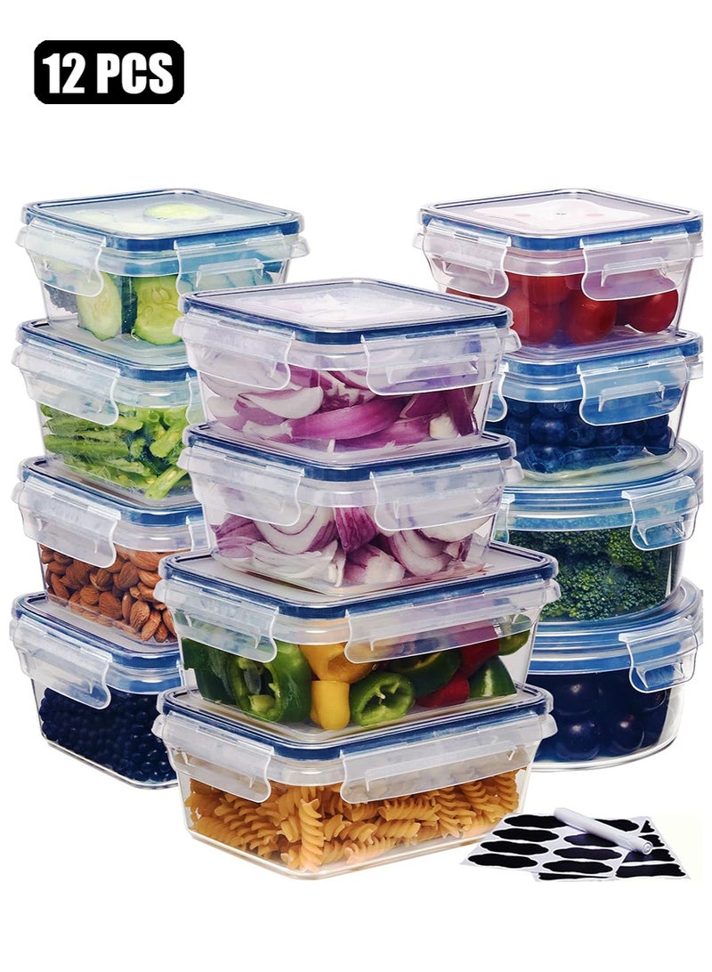 متجر الفرح مجموعة من 12 حاوية تخزين طعام ومنظمات مطبخ وحاويات تحضير الوجبات وأغطية قابلة للقفل وعلبة غداء بلاستيكية قابلة لإعادة الاستخدام وحاويات سلطة ووجبات خفيفة و12 صندوقًا و12 غطاءً لتنظيم المخزن والمطبخ - Image 1