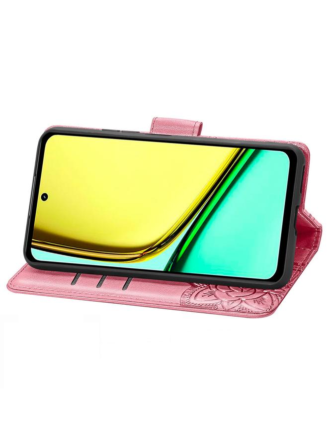 اس-توب جراب لهاتف Realme C67 4G جراب هاتف من الجلد المنقوش بنقشة زهور الفراشة - Image 4