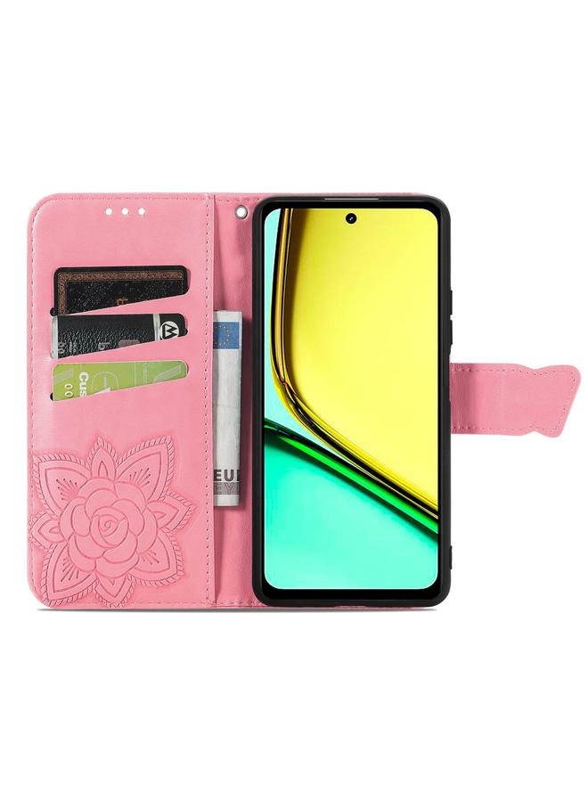 اس-توب جراب لهاتف Realme C67 4G جراب هاتف من الجلد المنقوش بنقشة زهور الفراشة - Image 3