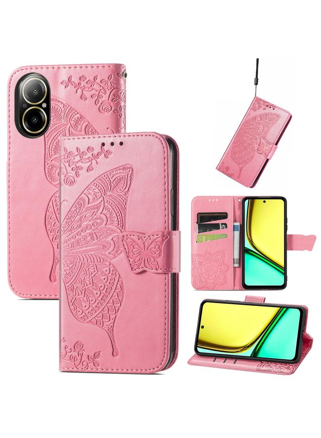 اس-توب جراب لهاتف Realme C67 4G جراب هاتف من الجلد المنقوش بنقشة زهور الفراشة - Image 1