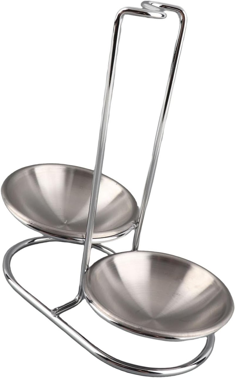 Stainless Steel Vertical Soup Ladle Holder With 2 Plates Silver Space Saving Utensil Organizer - Image 1