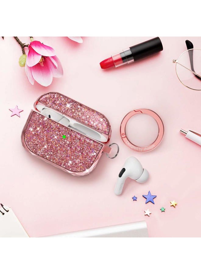 AhaStyle Luxury Glittery AirPods Pro Case Glossy Hard Plastic Protective Case Cover Compatible with AirPods Pro for Girls Women Lady (Pink) - Image 2