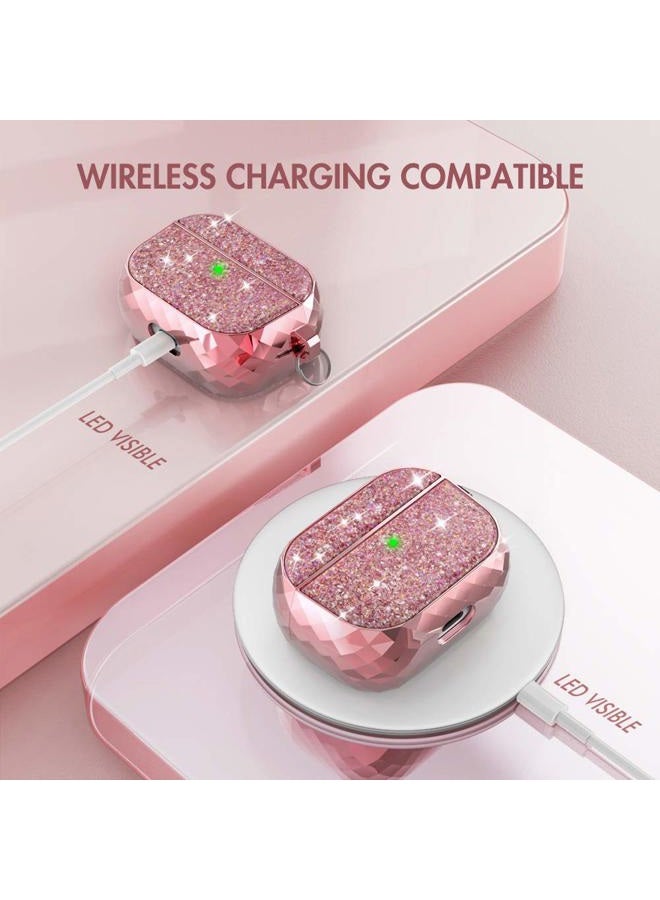 AhaStyle Luxury Glittery AirPods Pro Case Glossy Hard Plastic Protective Case Cover Compatible with AirPods Pro for Girls Women Lady (Pink) - Image 3