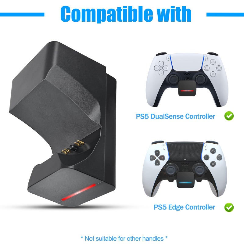 REEYEAR PS5 Controller Charger Dock 3.3FT Cord Wall Mount with LED Indicator,Easy Access Self-Adhesive Side Charge PS5 DualSense Edge Controllers on Wall Desk Console Mounting,Black - Image 2