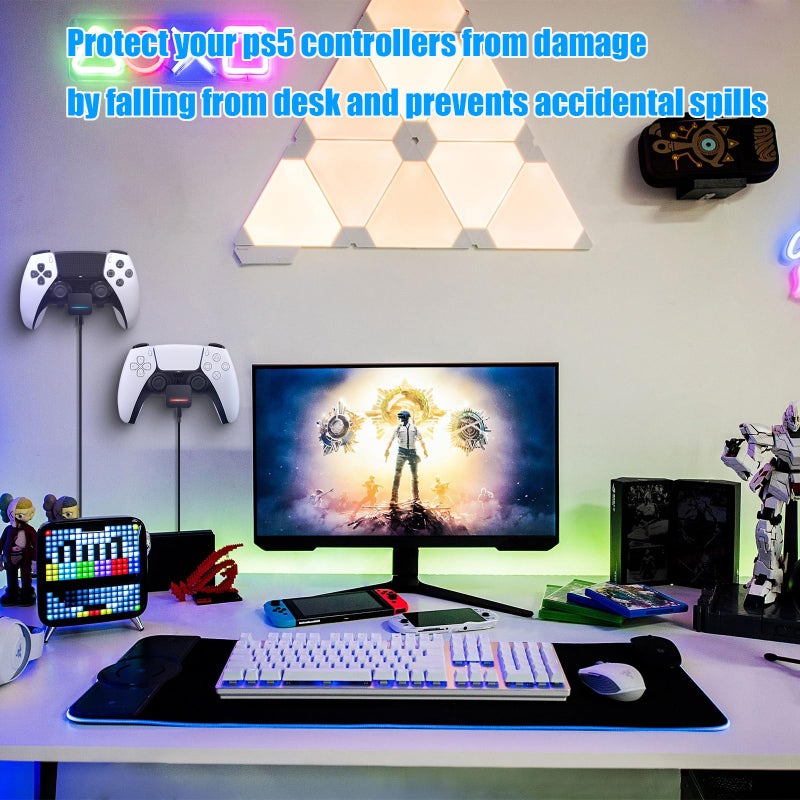 REEYEAR PS5 Controller Charger Dock 3.3FT Cord Wall Mount with LED Indicator,Easy Access Self-Adhesive Side Charge PS5 DualSense Edge Controllers on Wall Desk Console Mounting,Black - Image 3