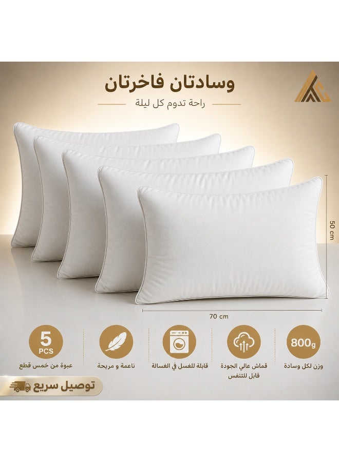 Luxurious Soft Sleeping Pillows – 5-Pack – Microfiber Cover, Hypoallergenic Fill – 800g - Image 1