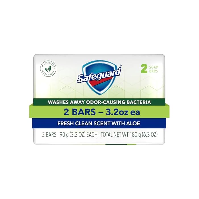 Safeguard Micellar Deep Cleansing Bath Bar Soap, Washes Away 99 Percent of Bacteria, Leaves Skin Soft, Made with Plant Based Cleansers, Fresh Clean Scent with Aloe, 3.2 oz (2 Count)
