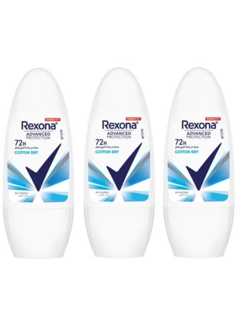 ريكسونا 3 عبوات من مزيل عرق رول نسائي قطن جاف من ريكسونا, 50 مل - Image 1