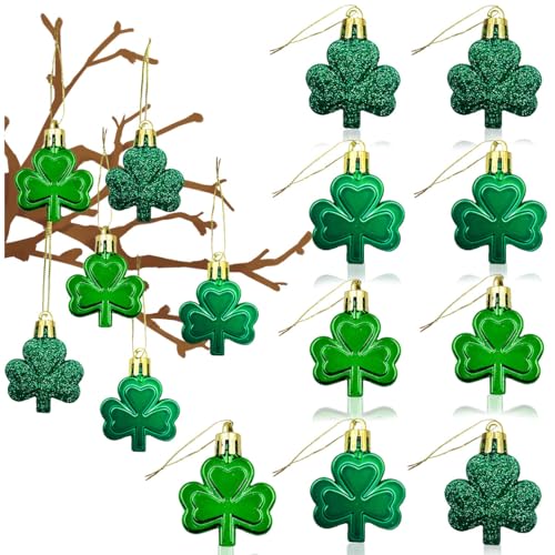 Suartus St Patricks Day Decorations Shamrock Ornament Set 24Pcs Shamrock Good Luck Clover Tree Hanging Ball Ornaments for Spring Irish Day St Patricks Day Home Table Tree Party Green Decorations - Image 1